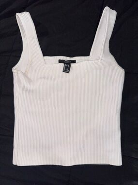 Forever 21 White Ribbed Square-Neck Tank